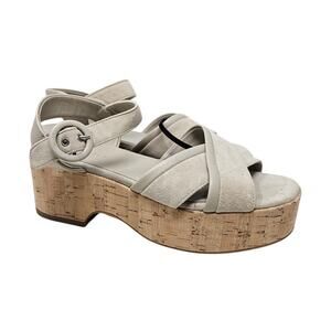 M. Gemi 36.5 Angela Natural Taupe Leather Cork Platform Sandal Minimal Coastal